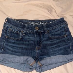 American Eagle Outfitters Midi Indigo Roll-Cuff Denim Shorts